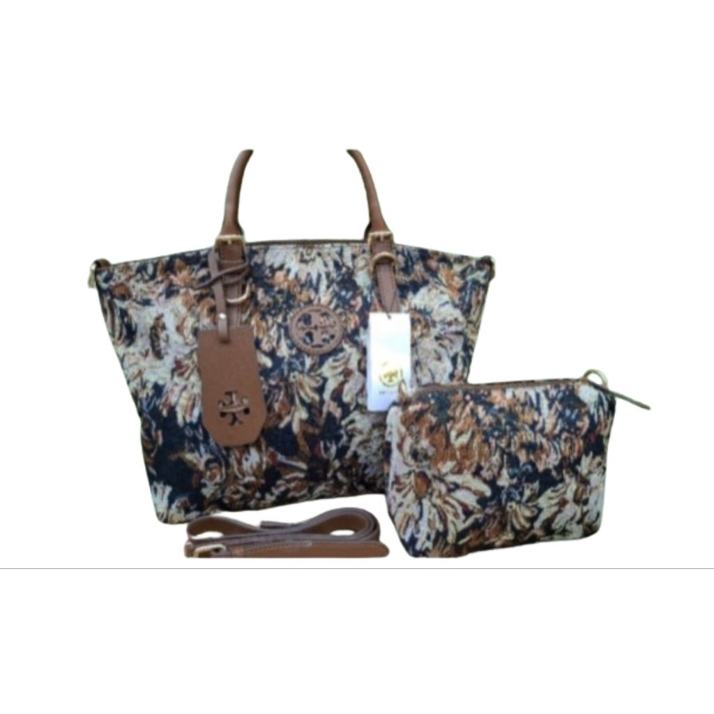 Tas wanita Tote Totebag TB Torry canvas bunga handbag free pouch talpan