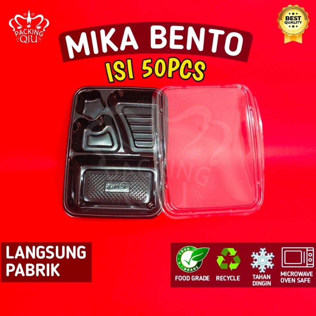 [50pcs]Mika Bento Sekat 4 LUX + Tutup / Mika Bento Plastik / Mika Bento 4 Sekat Hitam