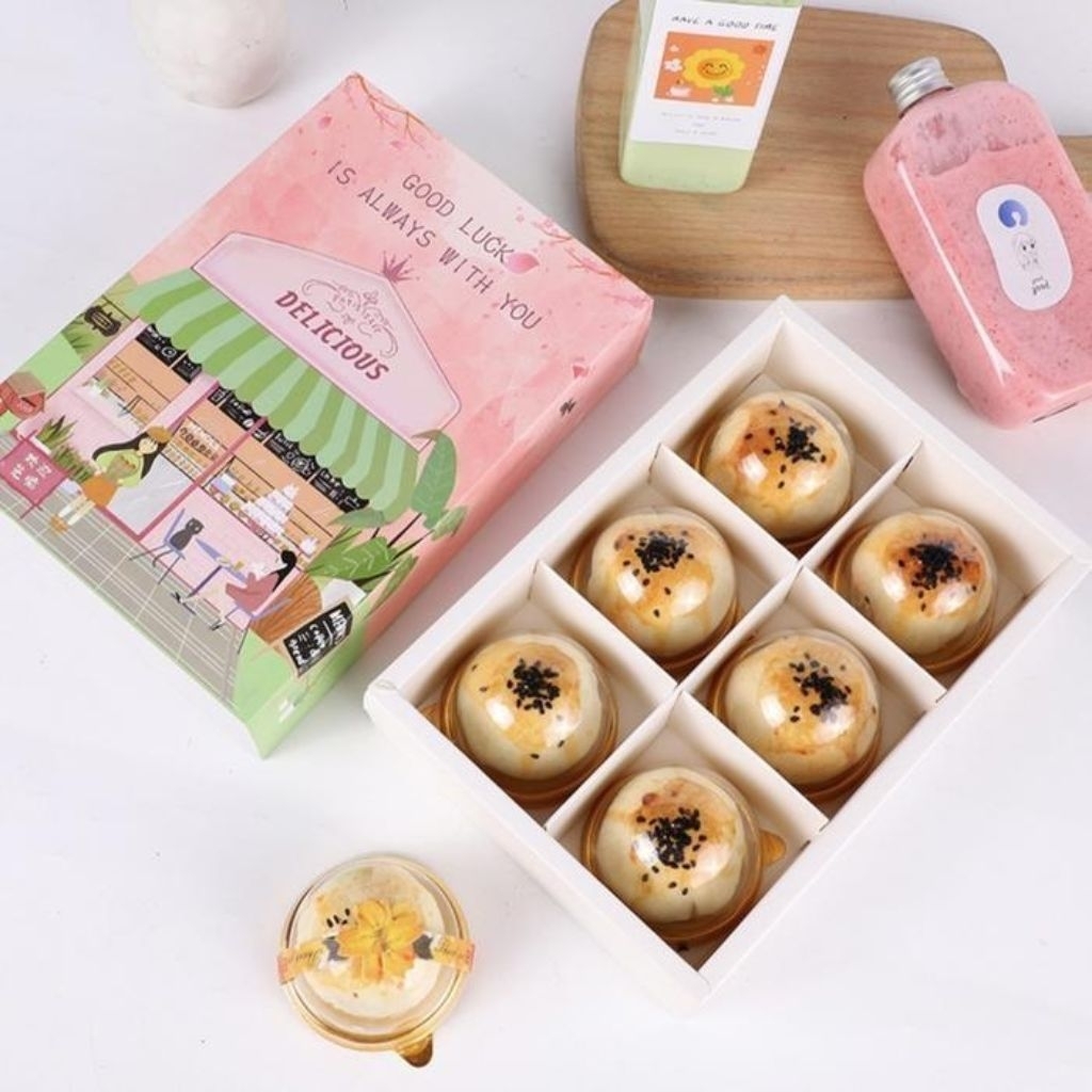 

CARTOON GIRL - Box mooncake 75gr sekat 6 dus kue bulan box packaging nastar cookies kotak moon cake