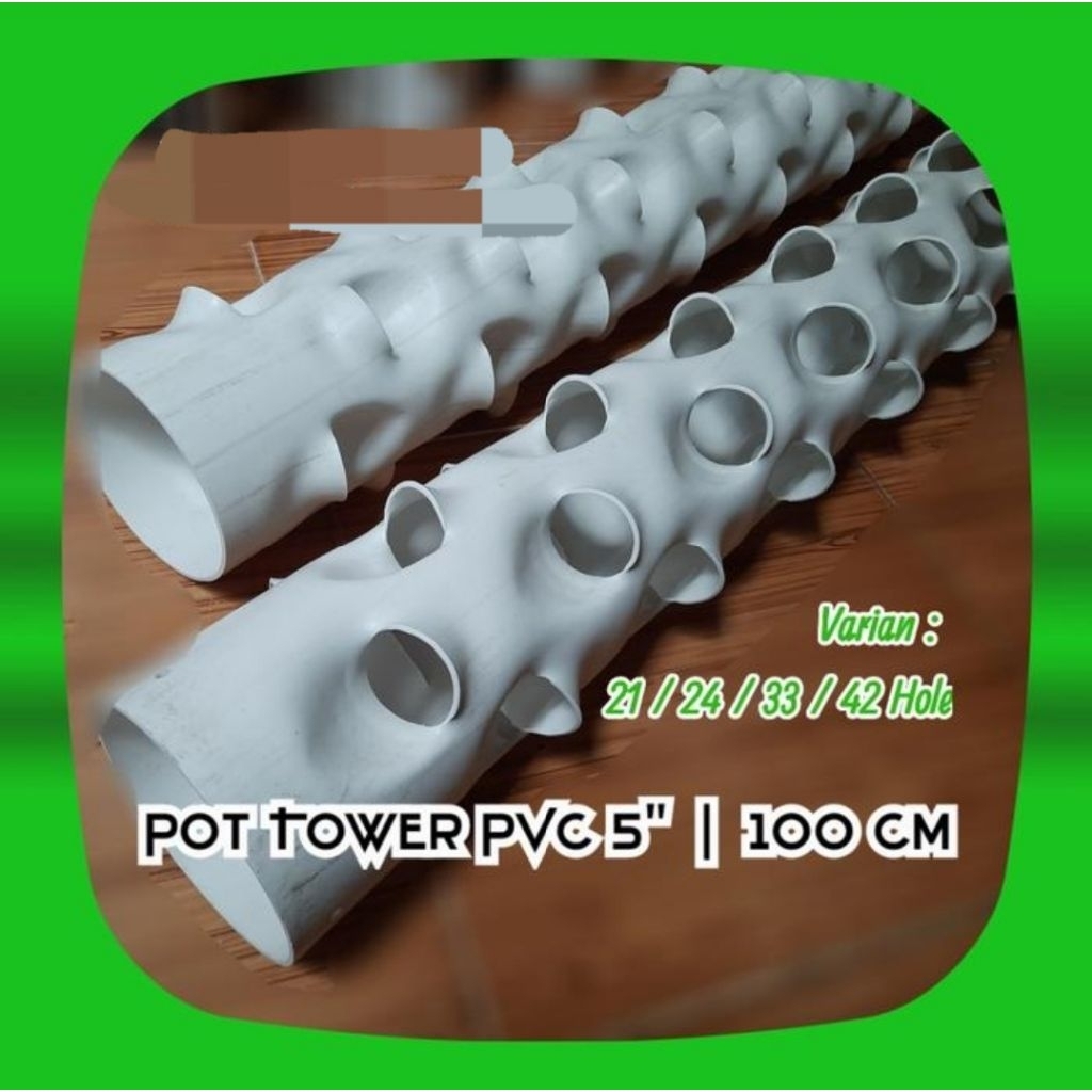 Pot Tower 5" Inch 100 Cm Pvc Rucika Hidroponik Vertikal Tanam Sayur Buah Bunga Tanah Pipa Paralon