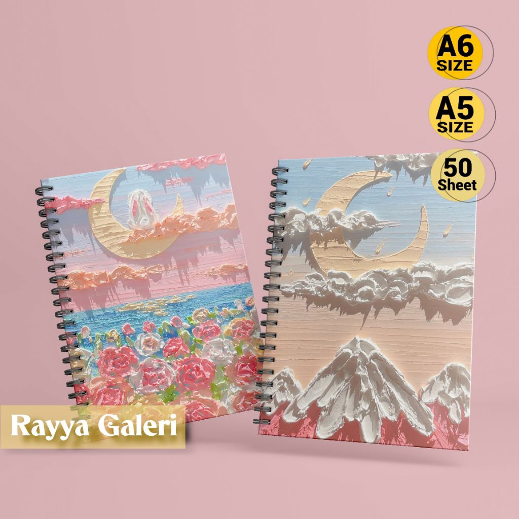 

Notebook Buku catatan harian daily book A5 garis dan polos isi 100 halaman double ringspiral A5
