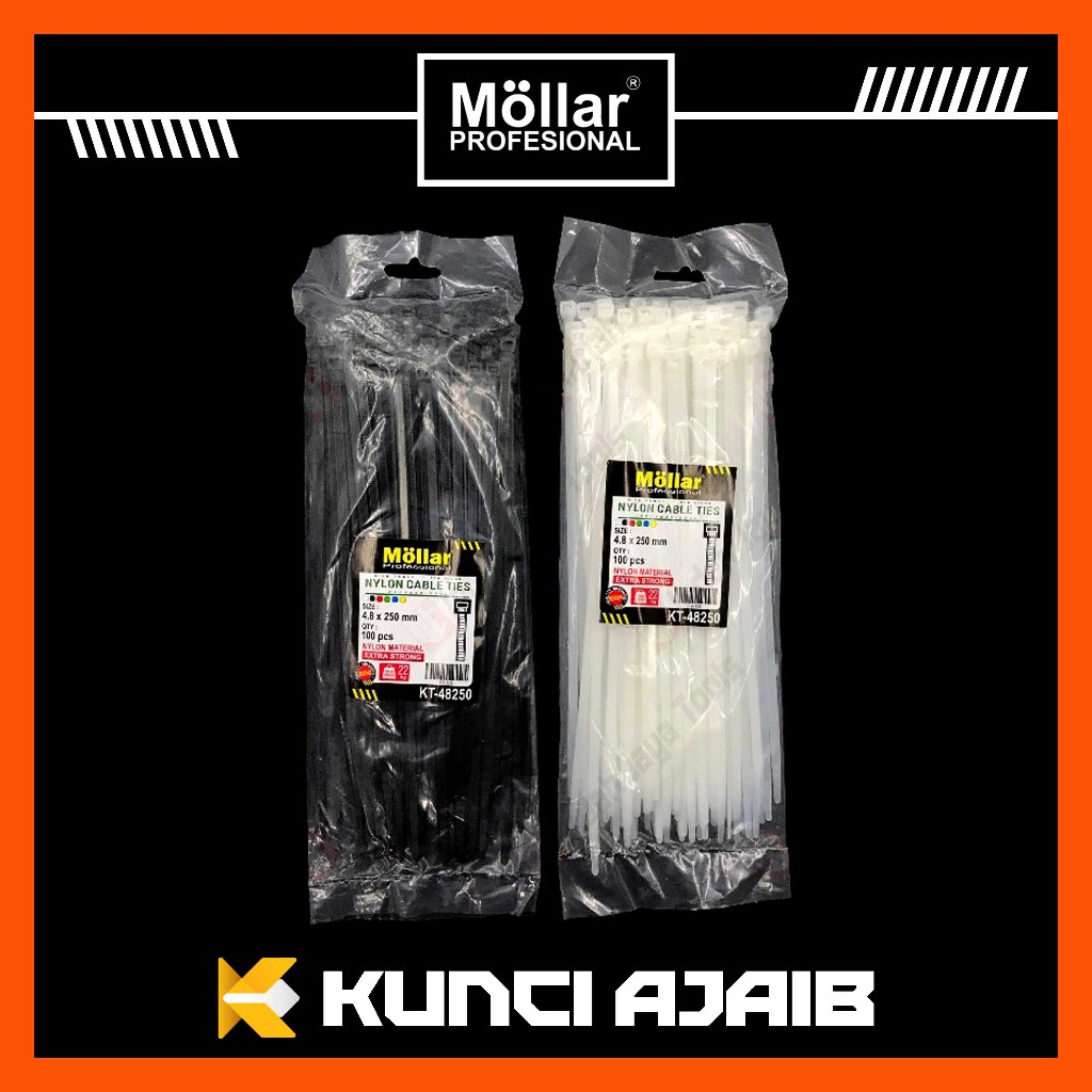 

MOLLAR Cable Ties 4.8 x 250 mm HITAM PUTIH Kabel Tie 25 cm Pengikat Strap Nylon