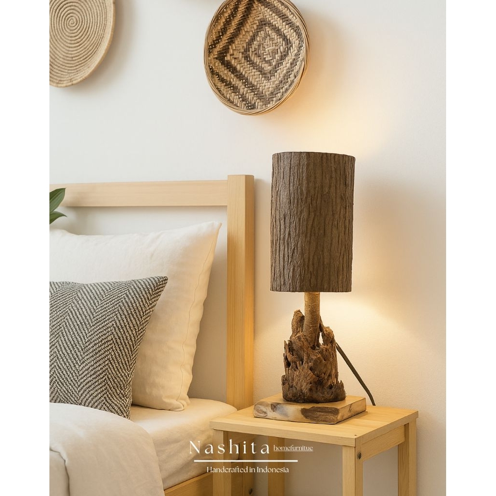 Lampu meja kayu Rustic lampu belajar lampu hias korosi
