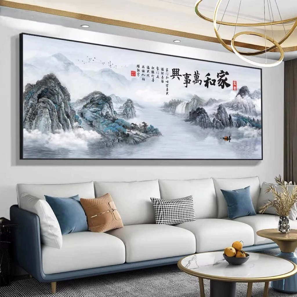 KOKOPAINTING Lukisan Porcelain Diamond 5D Kristal Motif Pemandangan Gunung Kaligrafi Cina Fengshui /