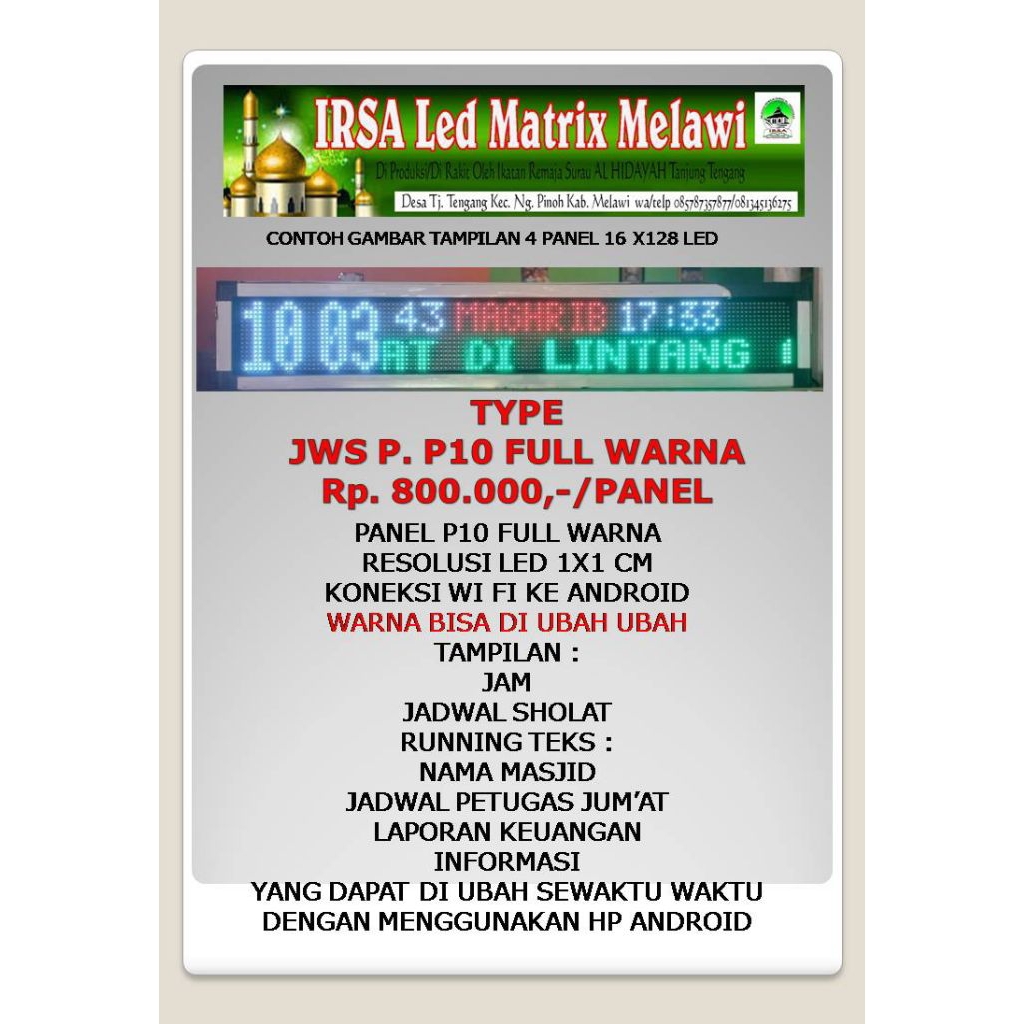 JAM MASJID DIGITAL P10 ( RGB )