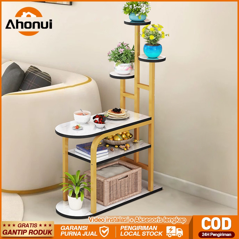 2 in 1 Meja Minimalis Meja Samping Tiga Tingkat Serbaguna Ruang Tamu Rak Bunga Besi Rak Bunga Pot St