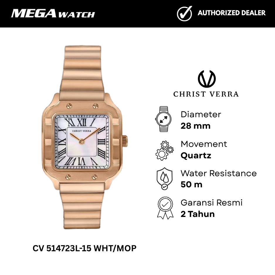 Jam Tangan CHRIST VERRA CHRIST VERRA Wanita Original CV 514723L-15 WHT/MOP