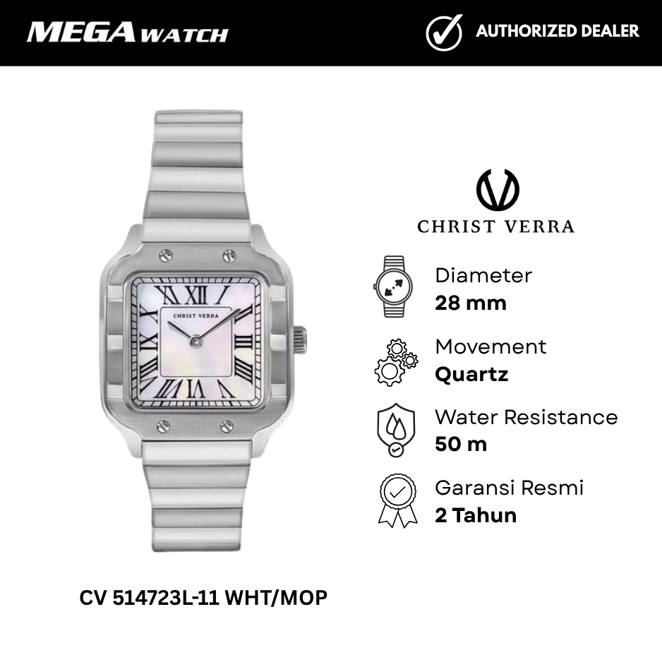 Jam Tangan CHRIST VERRA CHRIST VERRA Wanita Original CV 514723L-11 WHT/MOP