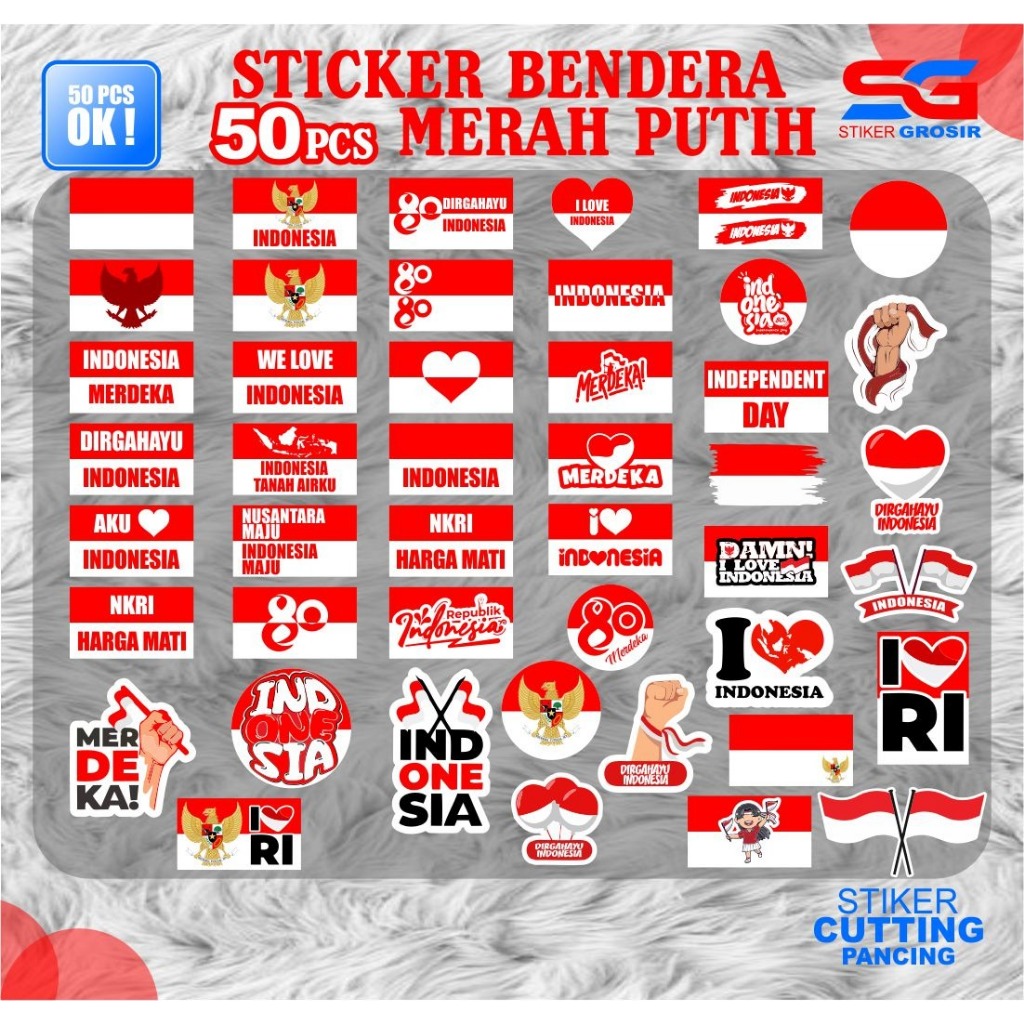 

50pcs Stiker Pack Bendera Indonesia Raya Bendera Merah Putih sudah terpotong waterproof bisa untuk ditwmpwl di pipi uk.4x2cm