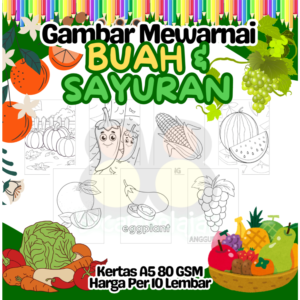 

10 Lembar Kertas Gambar Mewarnai Ukuran A5 Tema BUAH DAN SAYUR Termurah - Anak Anak TK SD PAUD Remaja