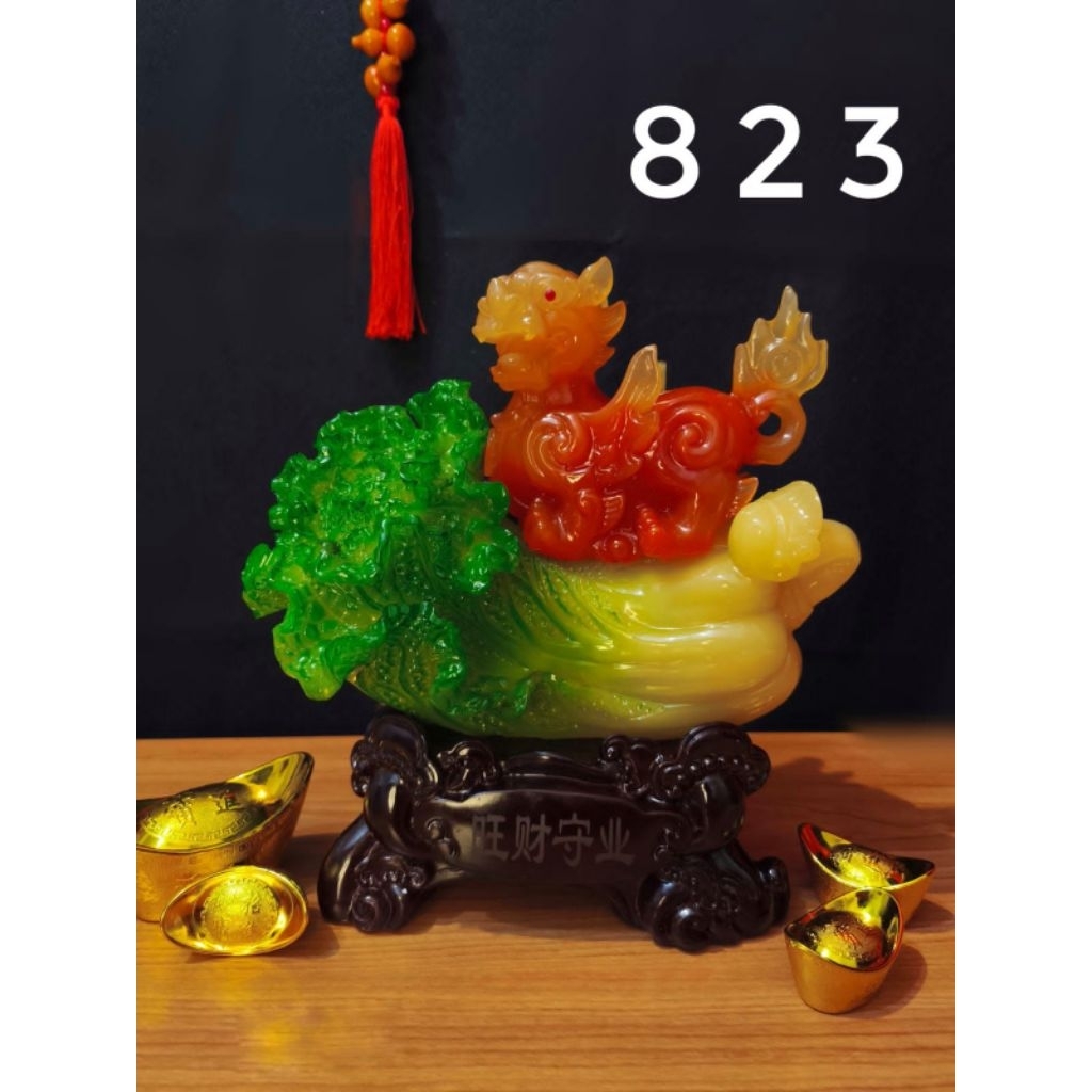 Pajangan Fengshui Pixiu dan Bok Choy / Patung Pixiu / Patung Fengshui Hoki (823)