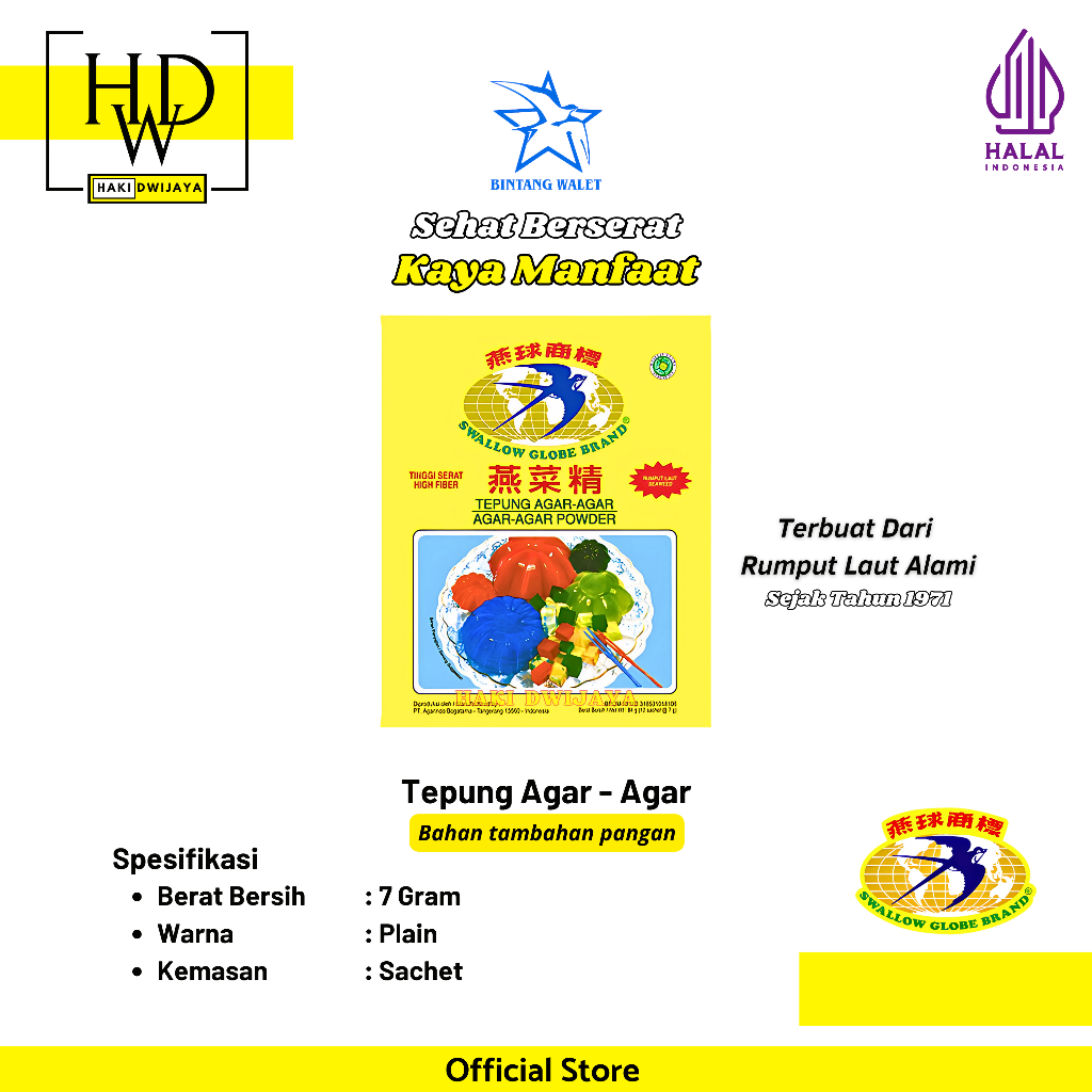 

[7gr] Swallow Globe Agar-Agar Warna Plain Sachet