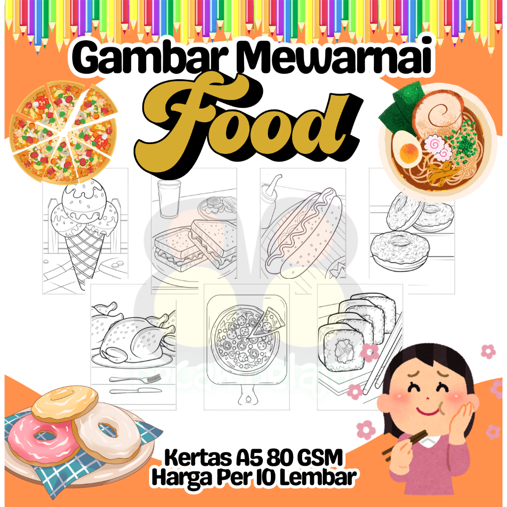 

10 Lembar Kertas Gambar Mewarnai Ukuran A5 Tema FOOD MAKANAN Termurah - Anak Anak TK SD PAUD Remaja