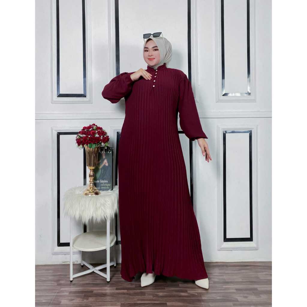 LENA DRESS Cringkel Air flow mix plisket/abaya turki terbaru 2025/gamis lebaran 2025 dewasa viral/ba