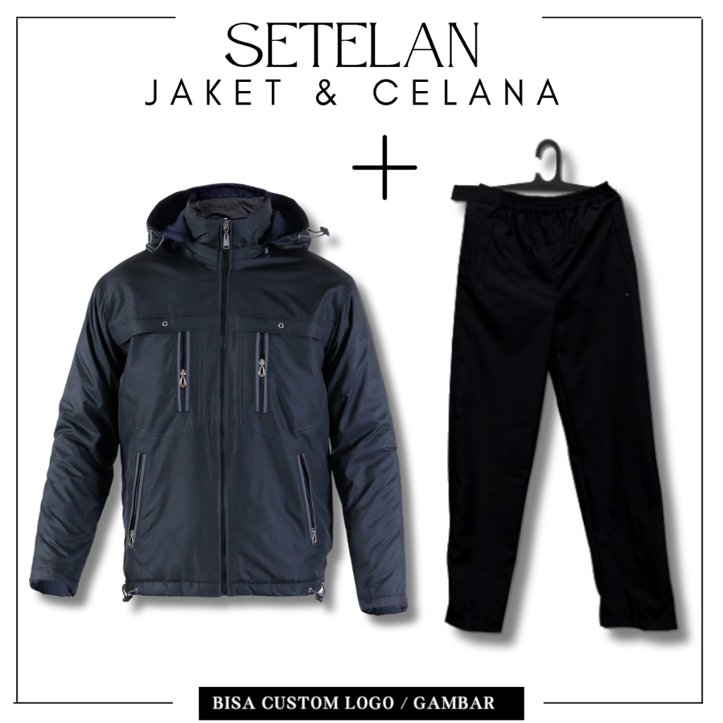 SETELAN JAKET CELANA SPORT WF PARASUT UNISEX SET GUNUNG HIKING ONESET CLIMBER TRAINING