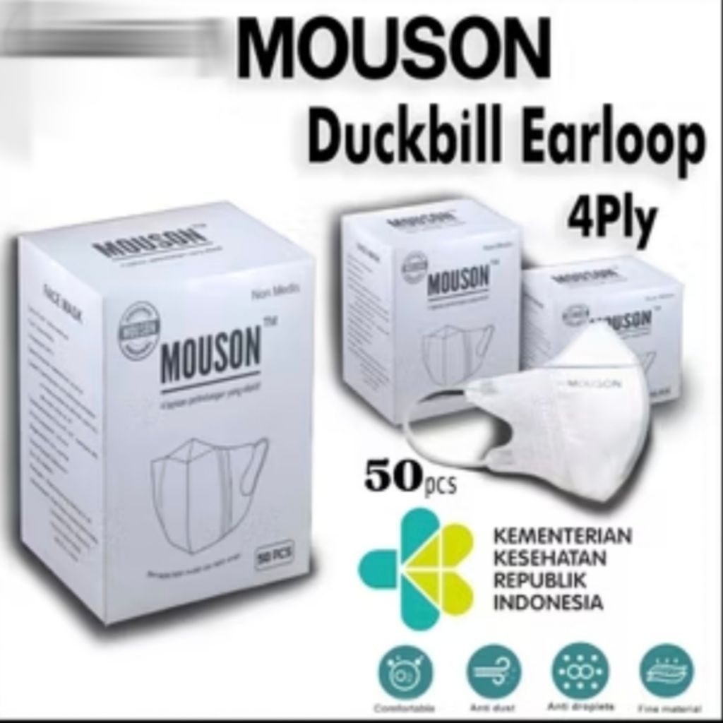 1 BOX ISI 50PCS MASKER MOUSON DUCKBILL MASKER DUCKBILL MOUSON EMBOSS 4PLY  (BISA COD)