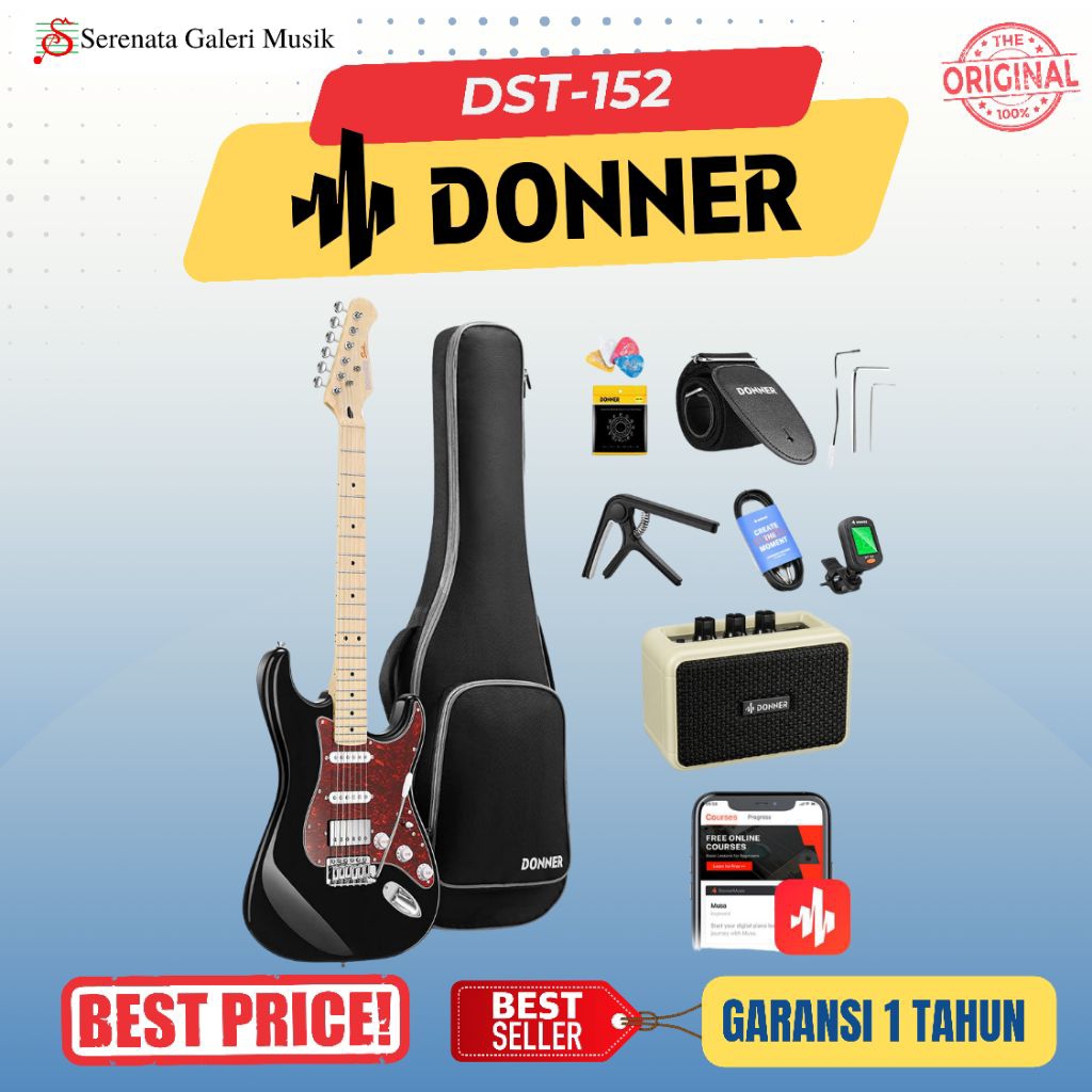 Donner DST 152B Electric Guitar w/Softbag - Gitar Elektrik DST-152 Black