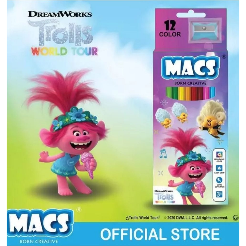

MACS Pensil Warna film Trolls World Tour the movie 12 color pencils