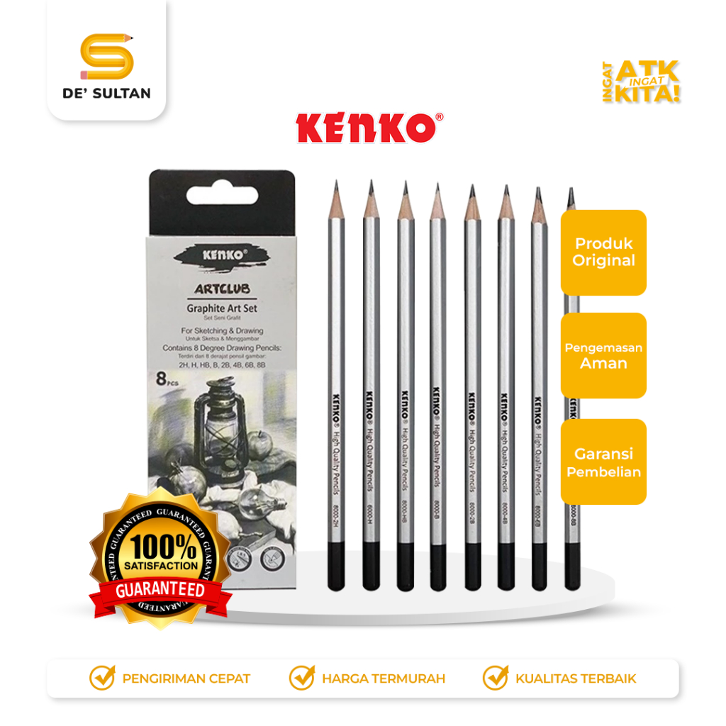 

KENKO ARTCLUB PENSIL GAMBAR/ DRAWING PENCIL 2H, H, HB, B, 2B, 3B, 4B, 5B, 6B, 7B, 8B (1LSN/ 12PCS)