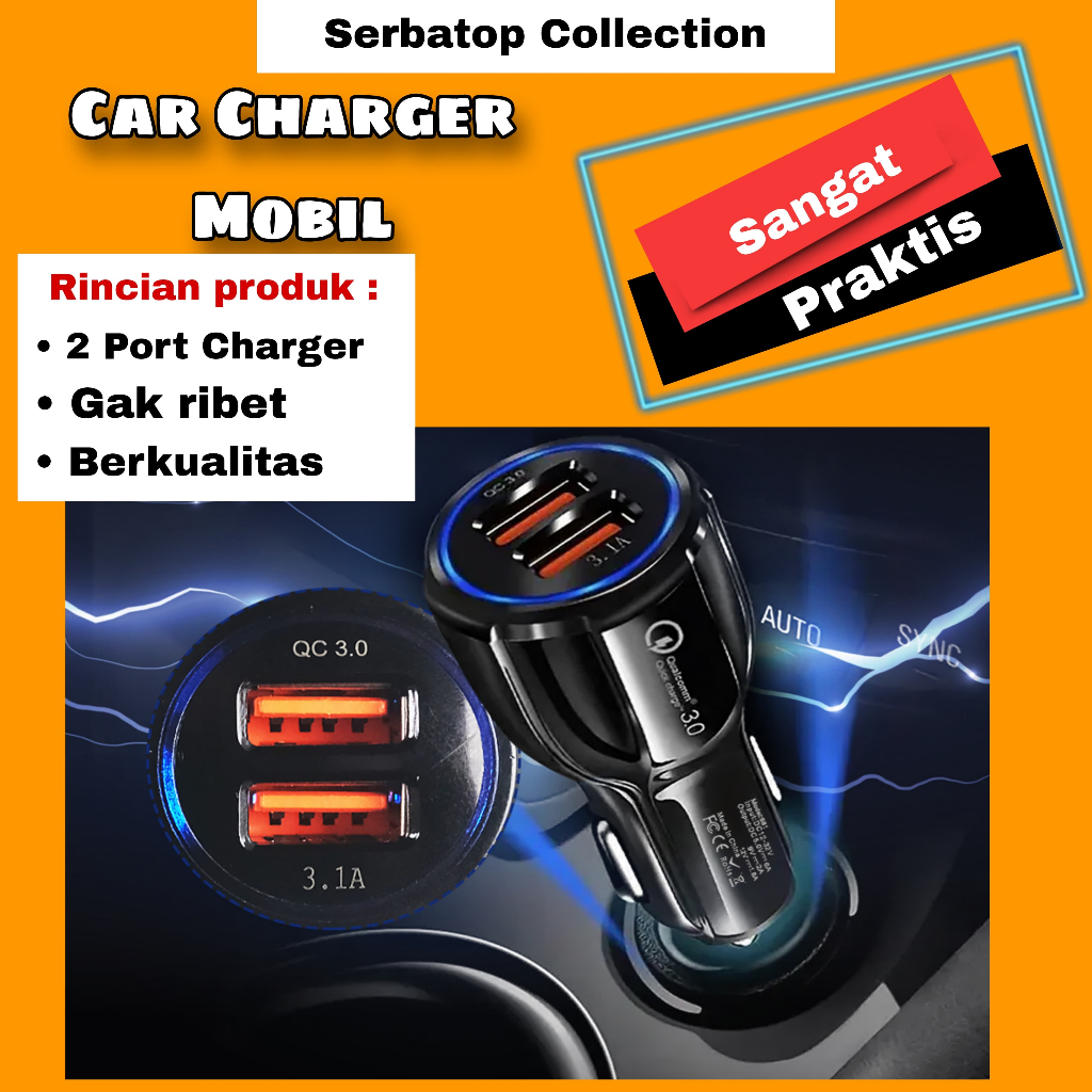 Charger Mobil 2 Port Car Charger Dual USB Port 3.1A QC3.0 Car Charger 2 Port Car Charger