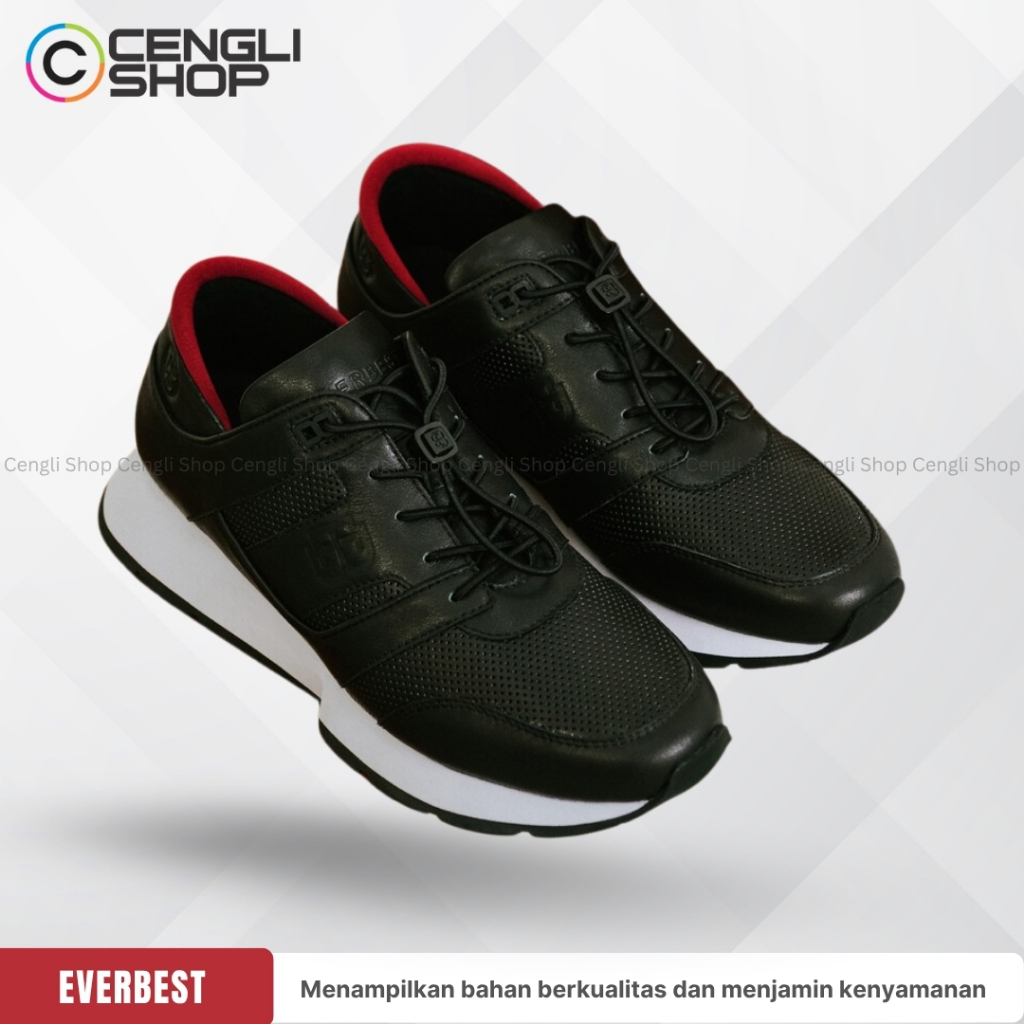EM07 SEPATU SNEAKER EVERBEST PRIA ORIGINAL CASUAL KETS BRANDED HITAM