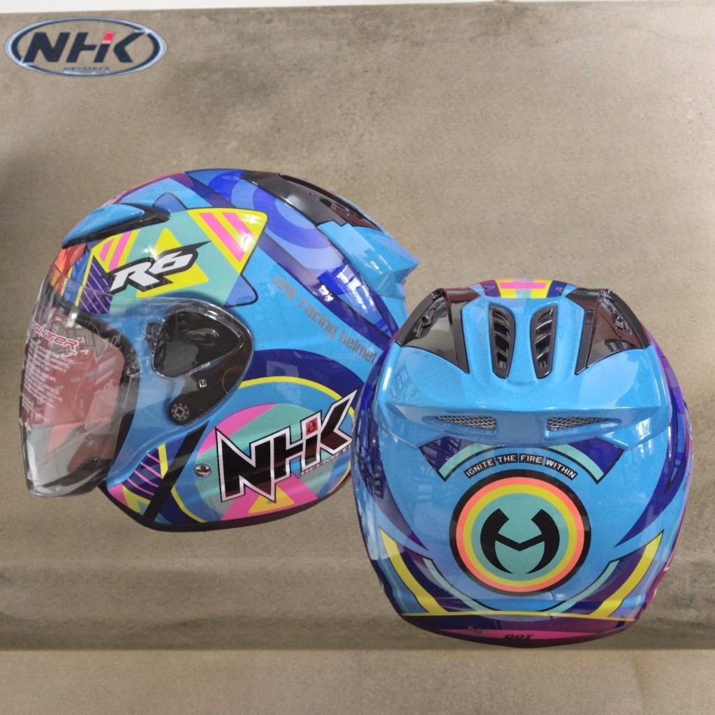 HELM NHK R6 PIGMENT MOTIF PIGMENT PINK GREEN BLUE YELLOW ORANGE BLACK SPECIAL EDITION HELM NHK HALF 