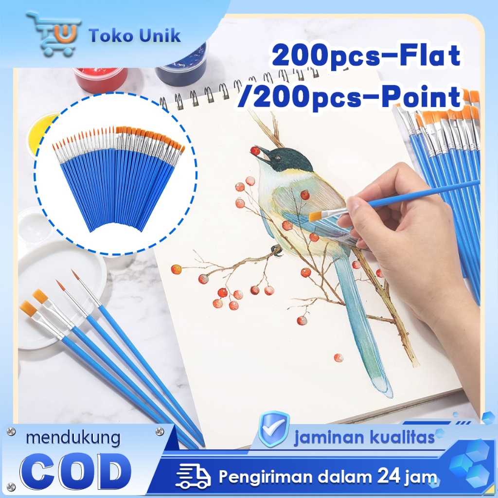

200pcs Kuas Kecil Lukis Point Dan Flat Kuas Cat Air Kuas Grafiti Tahan Lama Artist Paint Brush