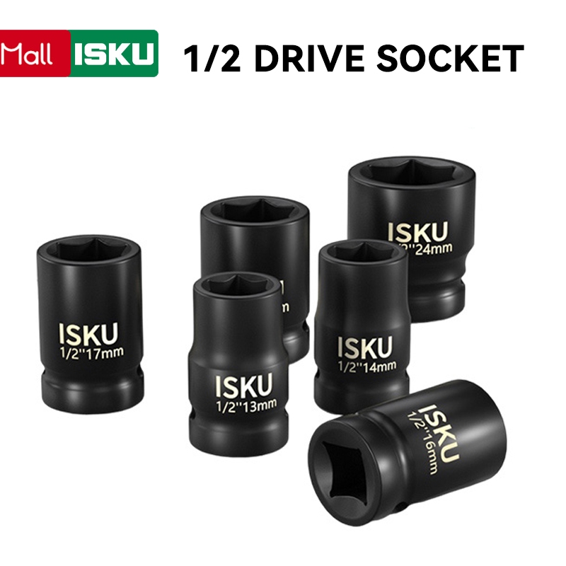【Tidak puas dalam 7 hari, pengembalian gratis】ISKU Impact Socket 1/2'' Pendek Kunci Mata Sok Pukul 8