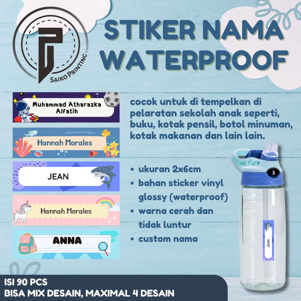 

Stiker Nama/ Sticker Label Nama Custom Waterproof/Anti Air/Stiker Buku/Stiker Kotak Pencil