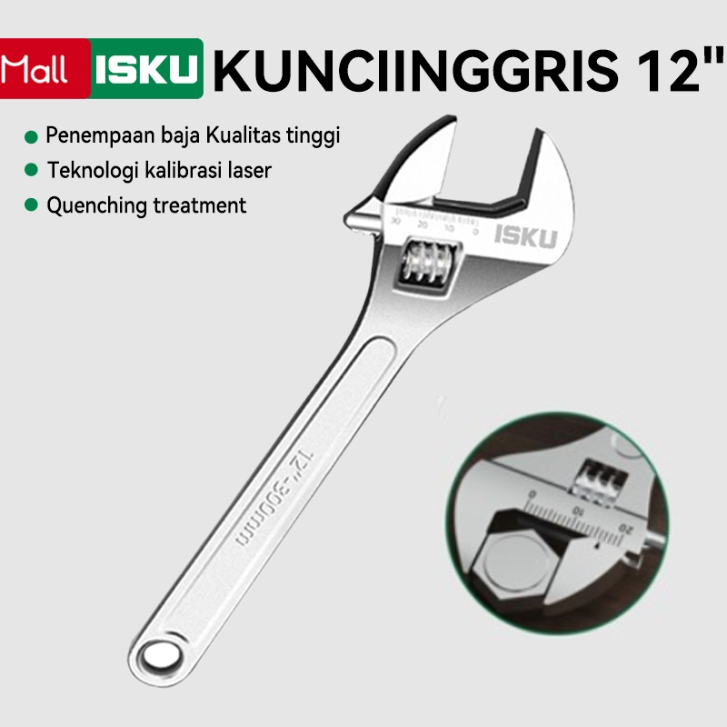 ISKU Kunci Inggris 12 Inch Adjustable Wrench Kunci Bago 370mm Panjang Kunci Ingris
