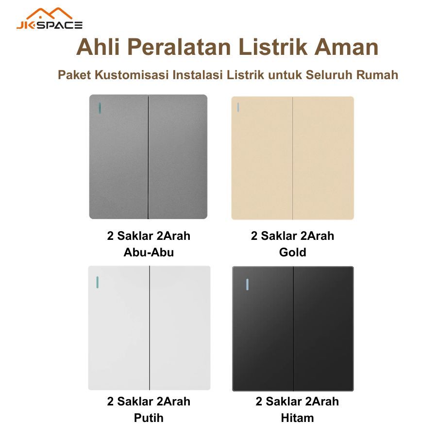 JK SPACE  2 Saklar Lampu/Stop Kontak Saklar/ Saklar Rumah JK SPACE Gabungan saklar silver saklar mew