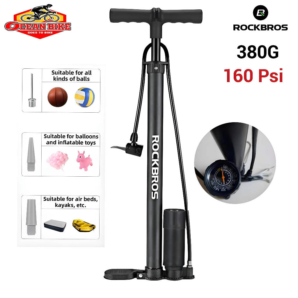 Pompa Udara Rockbros 380G 160 PSI untuk Ban Sepeda, Motor, Bola & Sofa Angin - Hitam