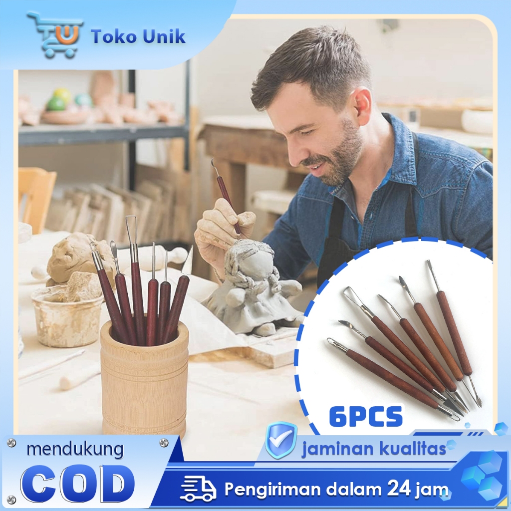 

6pcs Alat Ukir Gagang Kayu Alat Tanah Liat Lilin Premium Pisau Baja Tahan Karat Untuk Pahat Seni