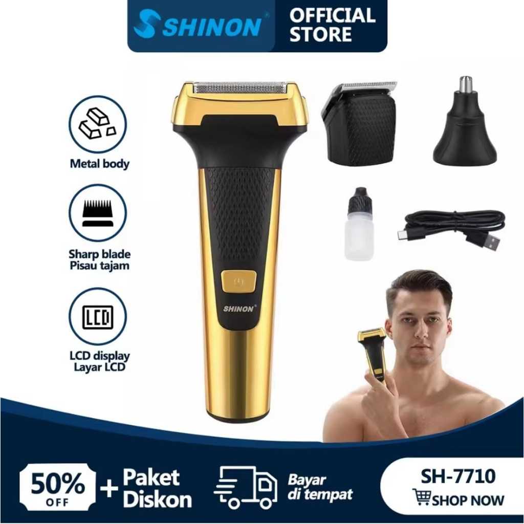 SHINON SH-7710 Set Alat Cukur Kumis Jenggot Pria All in One / Alat Cukur Rambut Elektrik Original / 