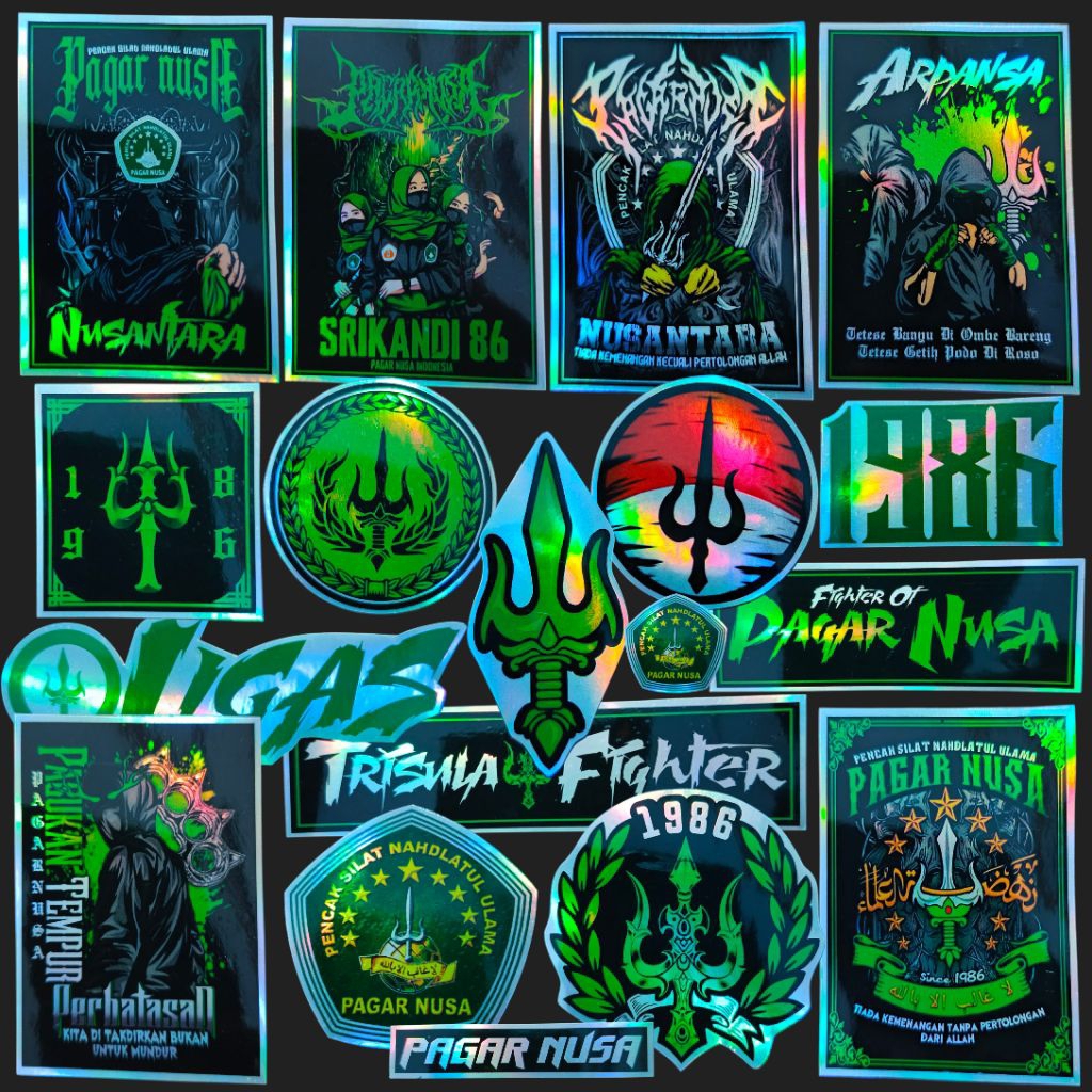 

Sticker Pack HOLOGRAM PAGAR NUSA Cutting Pola Vinyl Laminasi Glossy Tahan Air - isi 18 pcs