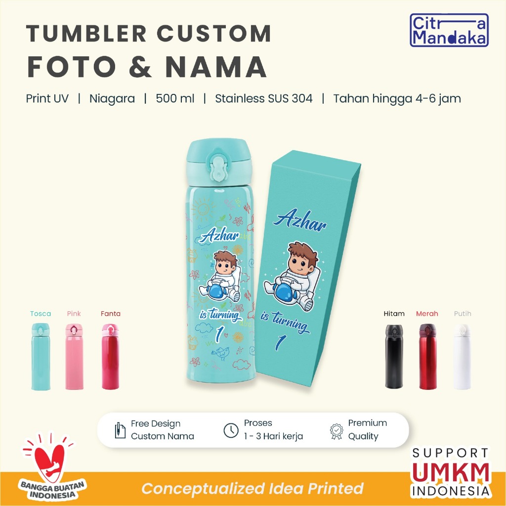 Tumbler Custom 500ml Full Print Nama / Logo Niagara – Souvenir Wedding, Ulang Tahun, Event
