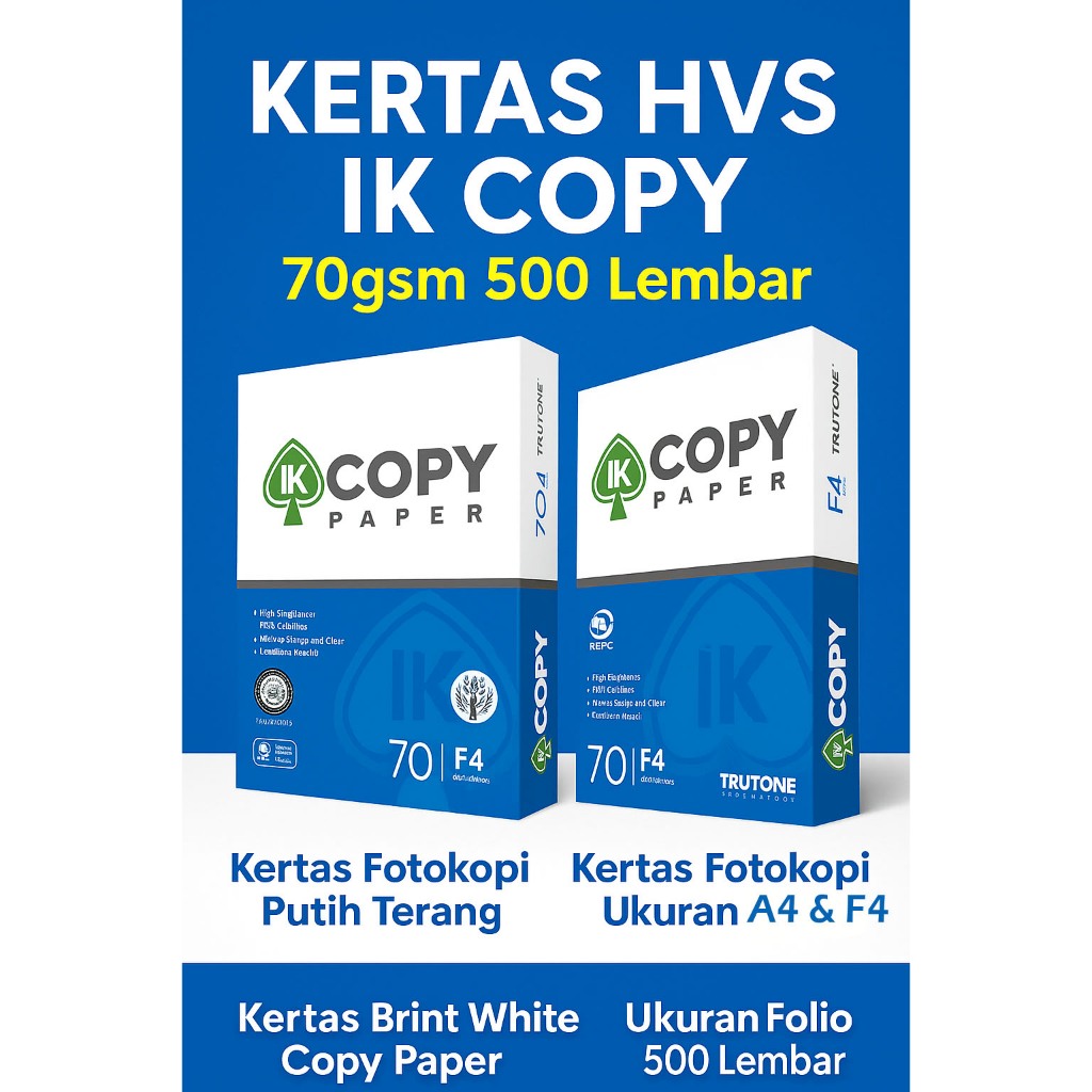 

IK COPY A4 / F4 70 GSM Kertas HVS Fotokopi 500 Lembar per Rim