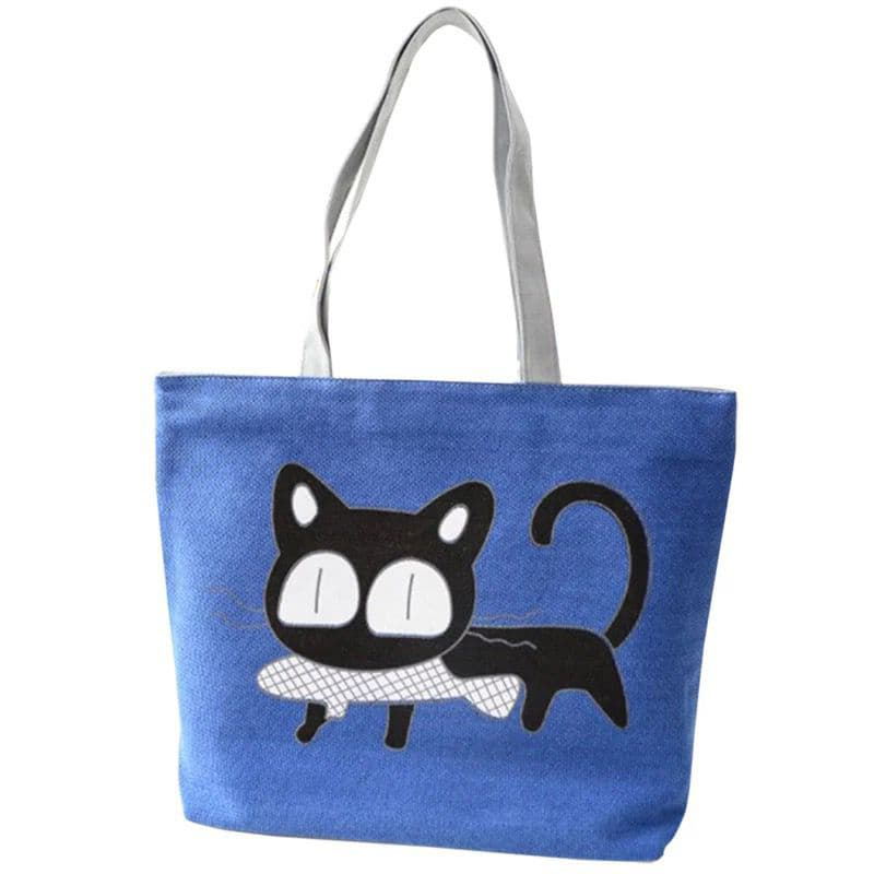 HD FISH - Tote Bag Wanita Kanvas Desain Kucing Lucu