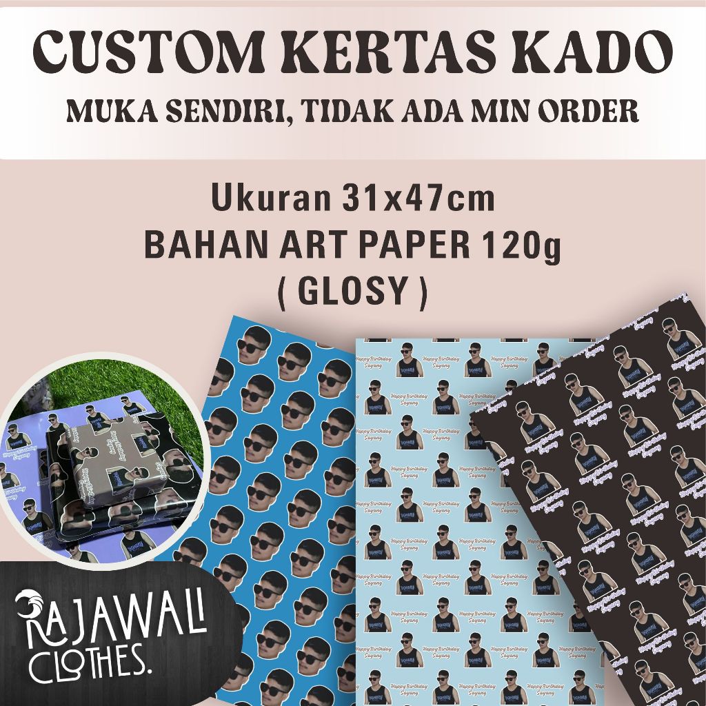 

KERTAS KADO CUSTOM | pake poto sendiri | warna & design suka-suka
