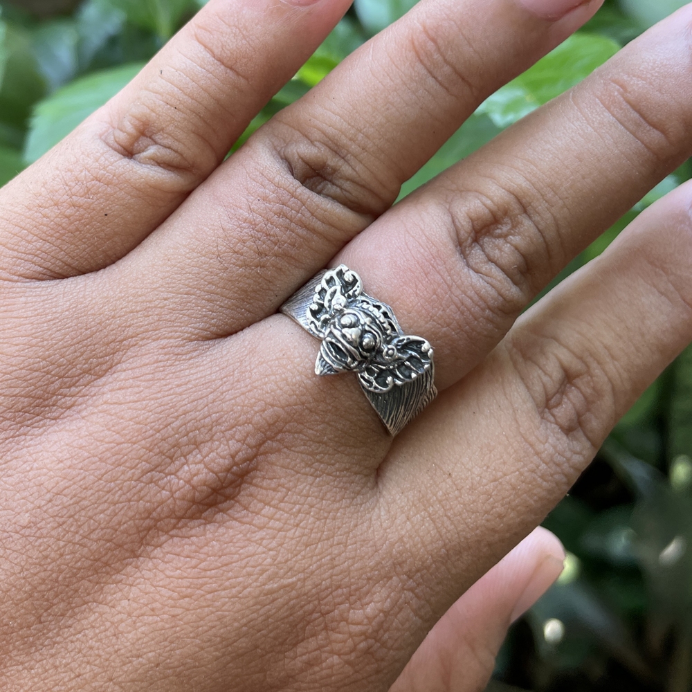 Cincin Ring Perak silver Ukir Barong rangda Bali Kecil Asli 925 Pria Laki Custom Etnik