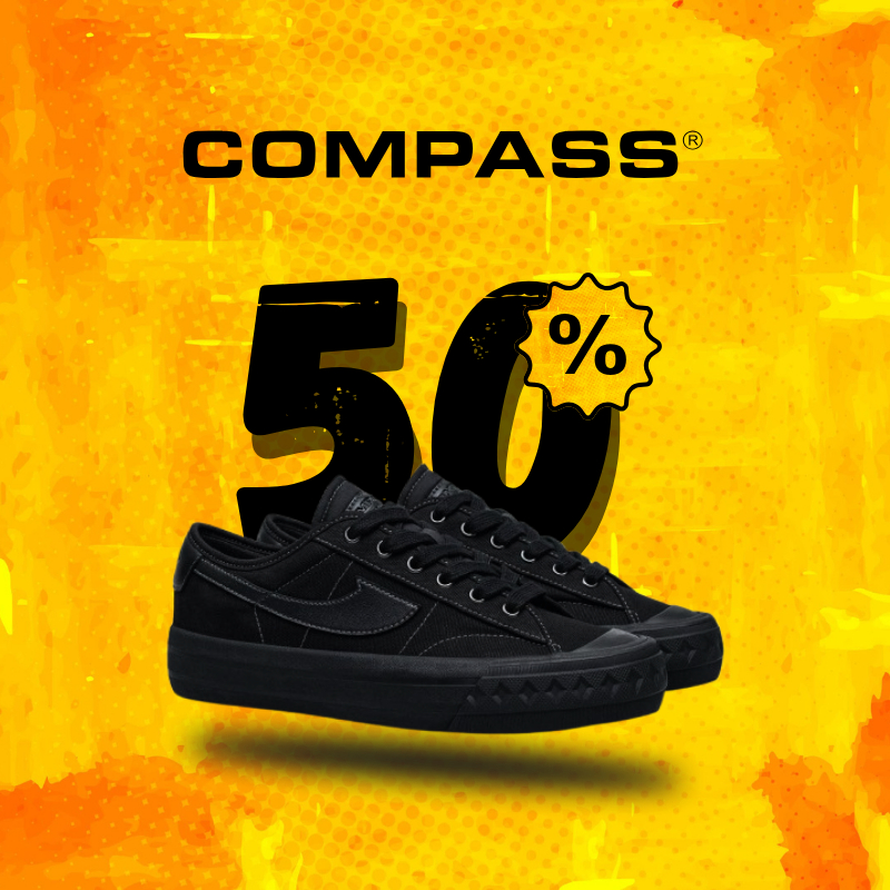 Sepatu hitam wanita pria | Compass retrograde low triple black | Sneaker full black | Sepatu sekolah