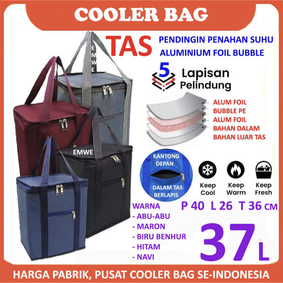 37L Cooler Thermal Bag Tas Pendingin Frozen Termal antar go food makanan online Perlengkapan Bekal L