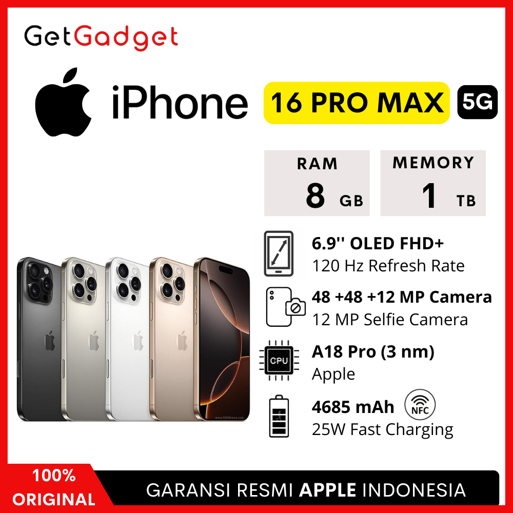 Apple iPhone 16 Pro Max - 256GB 512GB 1TB - New Baru Original Garansi Resmi Indonesia GDN iBox