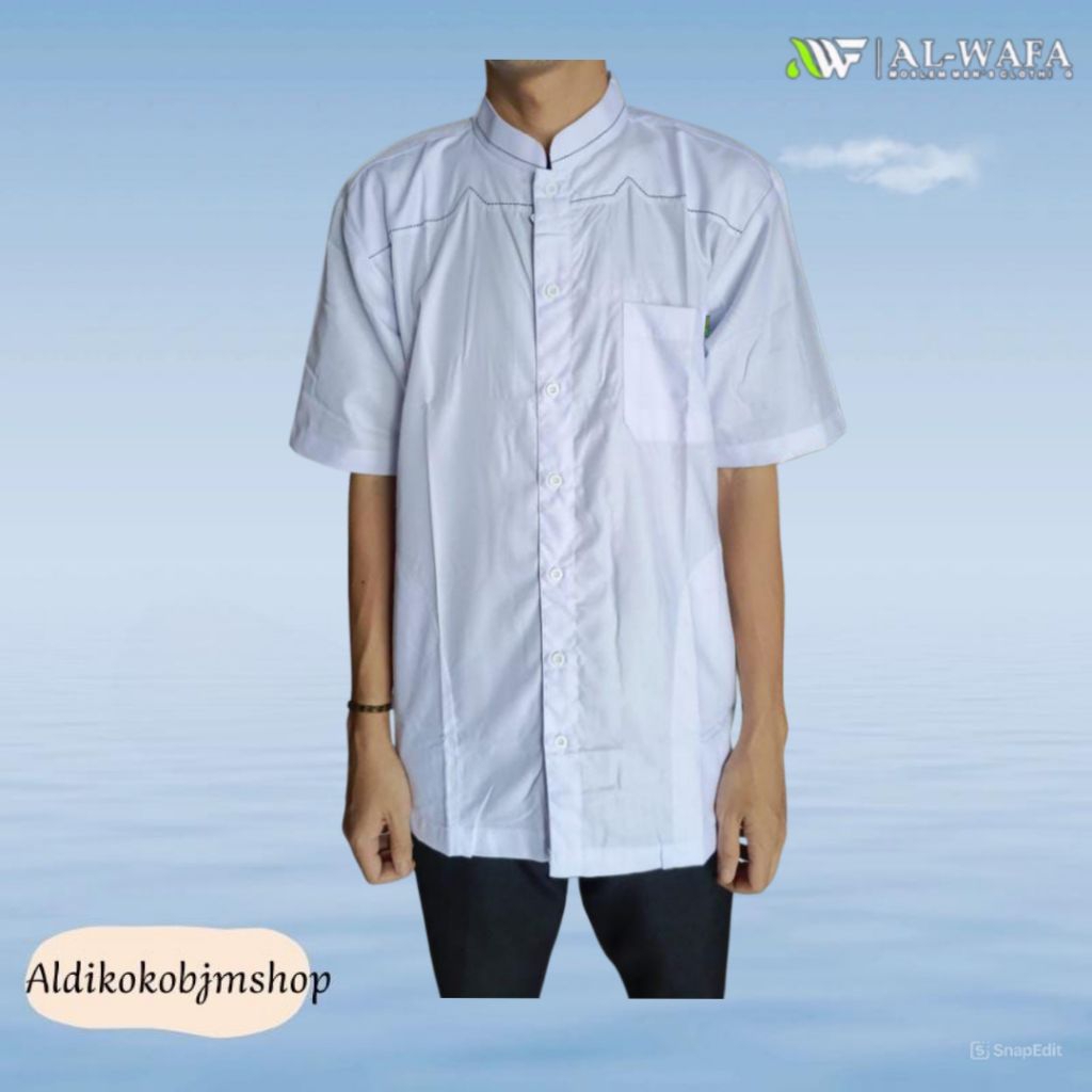 Al-Wafa Koko Putih Dewasa Lengan Pendek  Baju Muslim Alwafa Bahan Katun Baju Koko Alwafa Terbaru