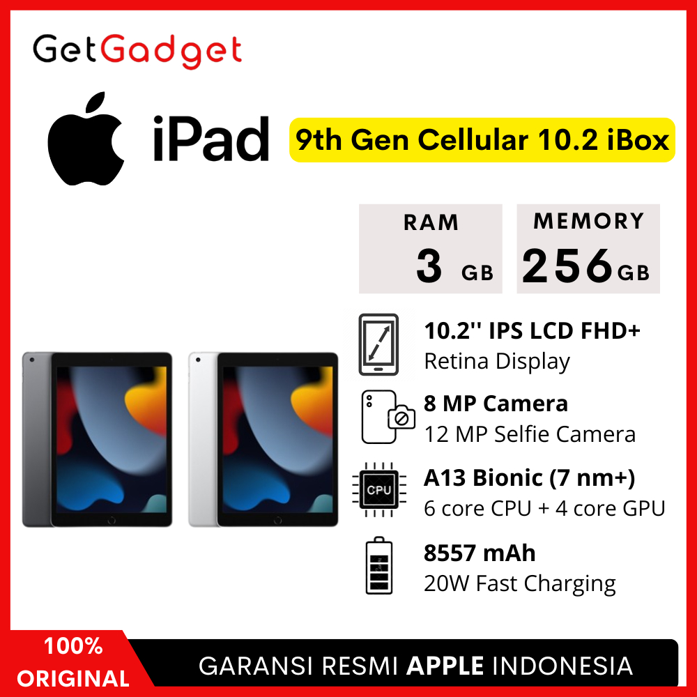Apple iPad 9 WiFi Only + Cellular - 10.2 inci 2021 9th Gen - 64GB 256GB - New Baru Original Garansi 