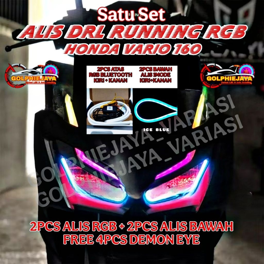 lampu alis rgb running vario 160 gratis demon eyes satu set kiri kanan lampu alis vario new 160