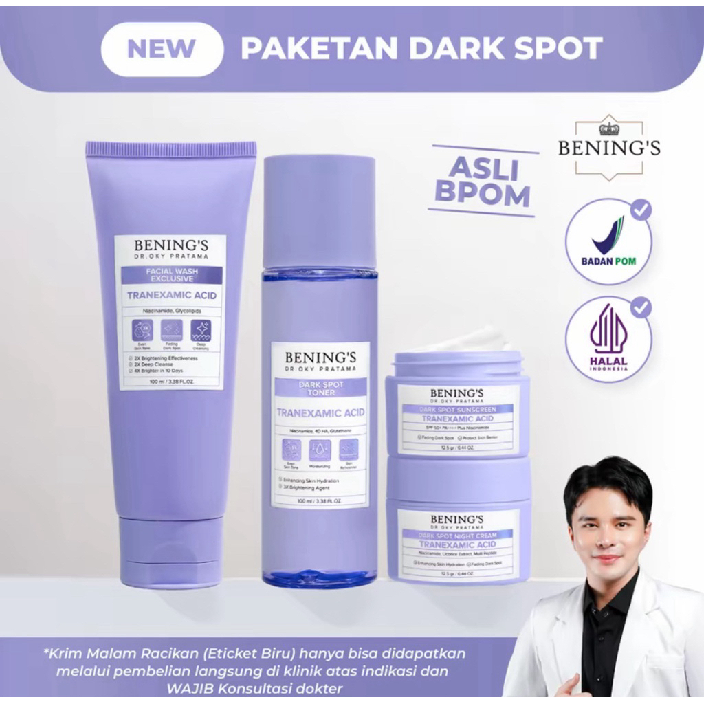 Promo Bening's Paket New Exclusive Skincare ( Dark Spot) l Original Paketan Flek, Pencerah & Glowing