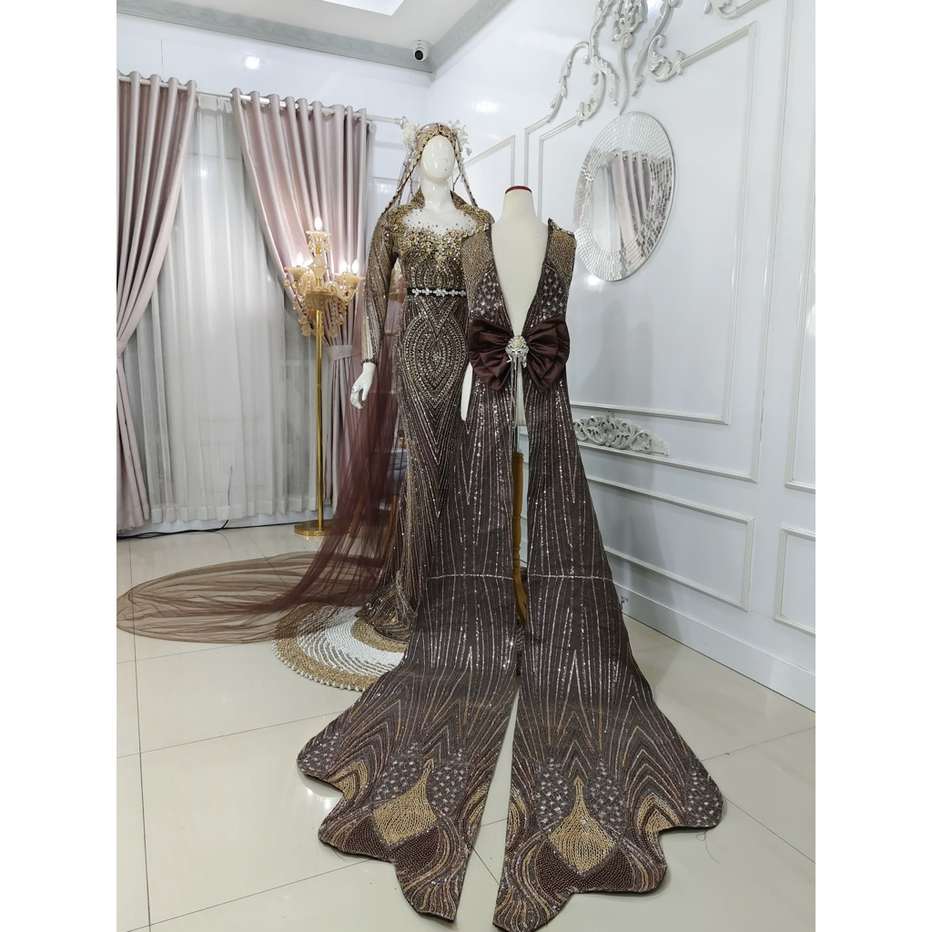 GAUN DRESS WEDDING BEREKOR / GAUN PENGANTIN MUSLIMAH / GAUN KEBAYA PENGANTIN / BAJU PENGANTIN MODERN