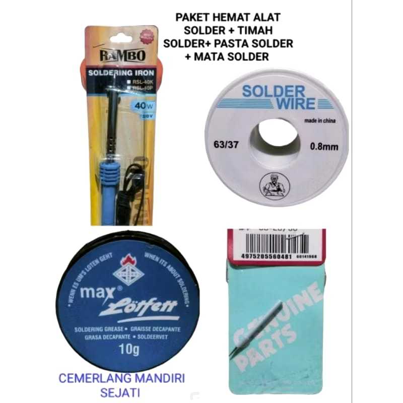 SOLDERAN SET LENGKAP ALAT SOLDER + TIMAH SOLDER + PASTA SOLDER + MATA SOLDER(YM)