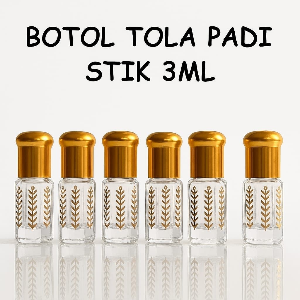 [1 lusin] Botol Tola Surrati Motif Padi 3 ml - Botol  Parfume Tola Motif Padi - Botol Perfume 3 ml